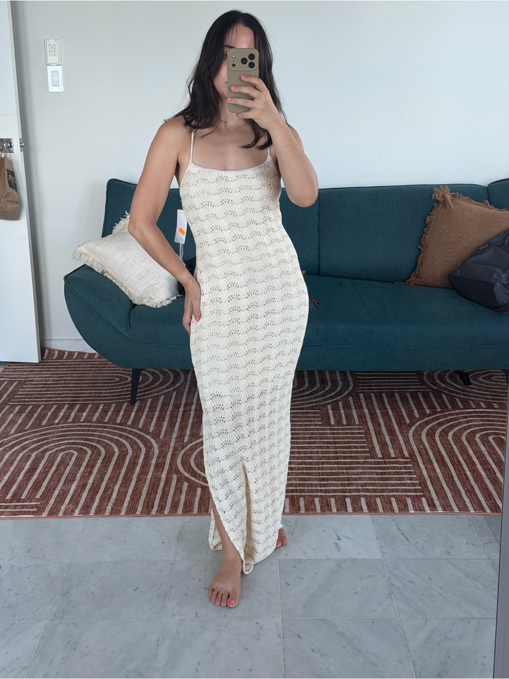 From Spain! Cream Knit Maxi Dress with Side Slit